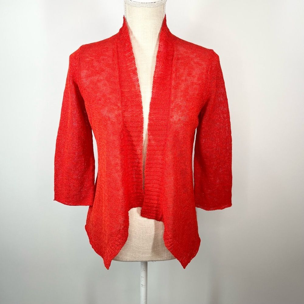 Eileen Fisher Petite Red Linen Blend Open Front Cardigan PS Petite Small